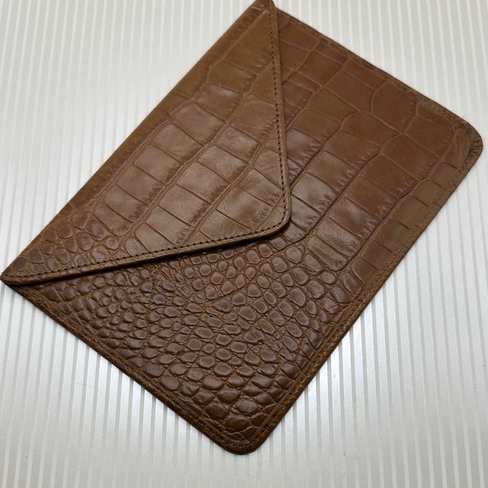 Classy Clutch Saks Fifth Avenue Brown Crocodile-Embossed Envelope Clutch
